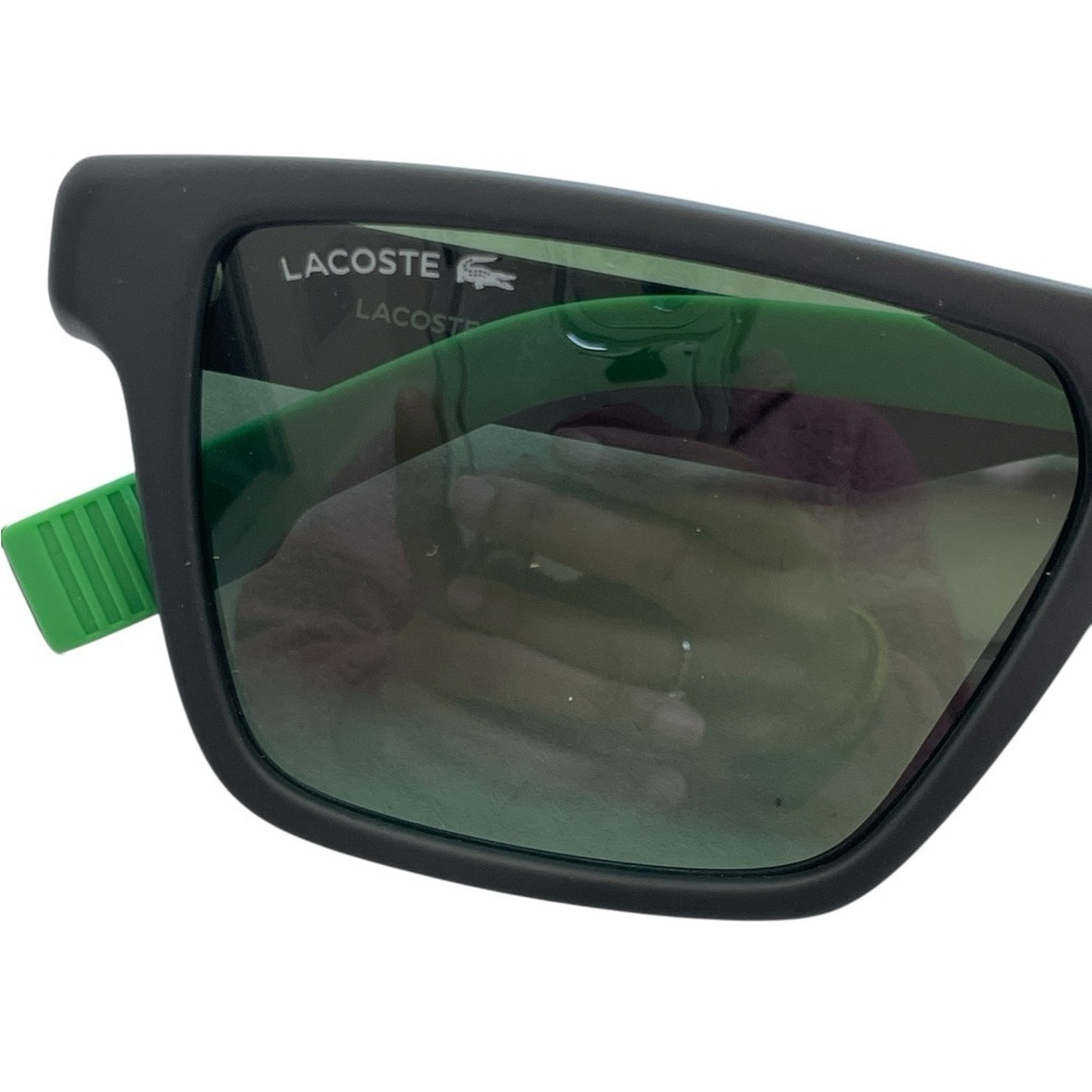 Lacoste Sunglasses in Matte Black Frame and Green Highlights - Picture 5 of 13